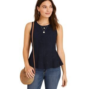 Ann Taylor Loft Navy  Sleeveless Crochet Peplum Top Lined Size 0 New With Tags